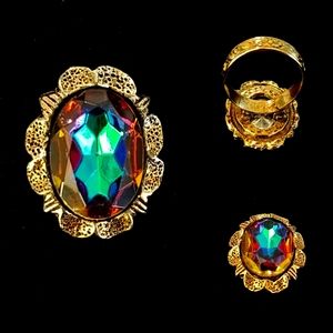 Vintage West German Crystal Adjustable Ring